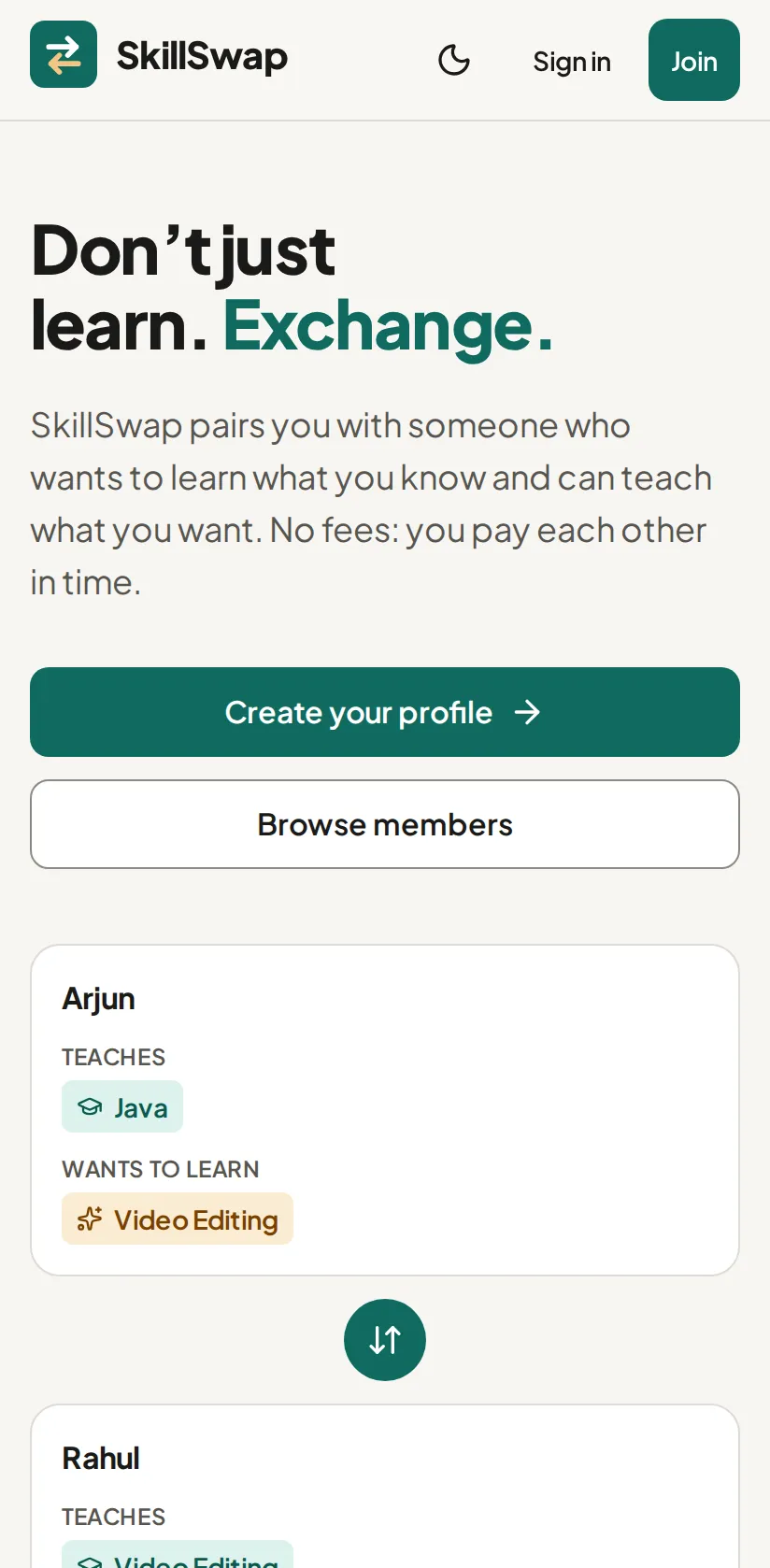 Landing page on a phone
